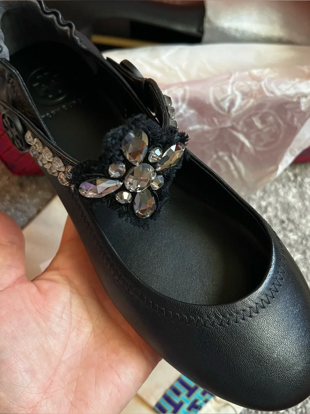 Tory Burch MINNIE EMBELLISHED TWO WAY BALLET shoes NWT